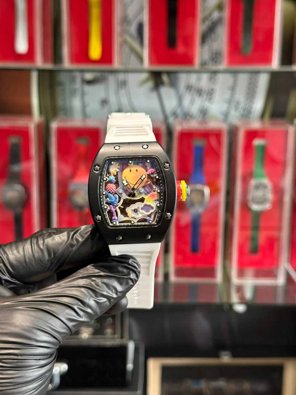 RM Smile in Black Dial & White Strapes