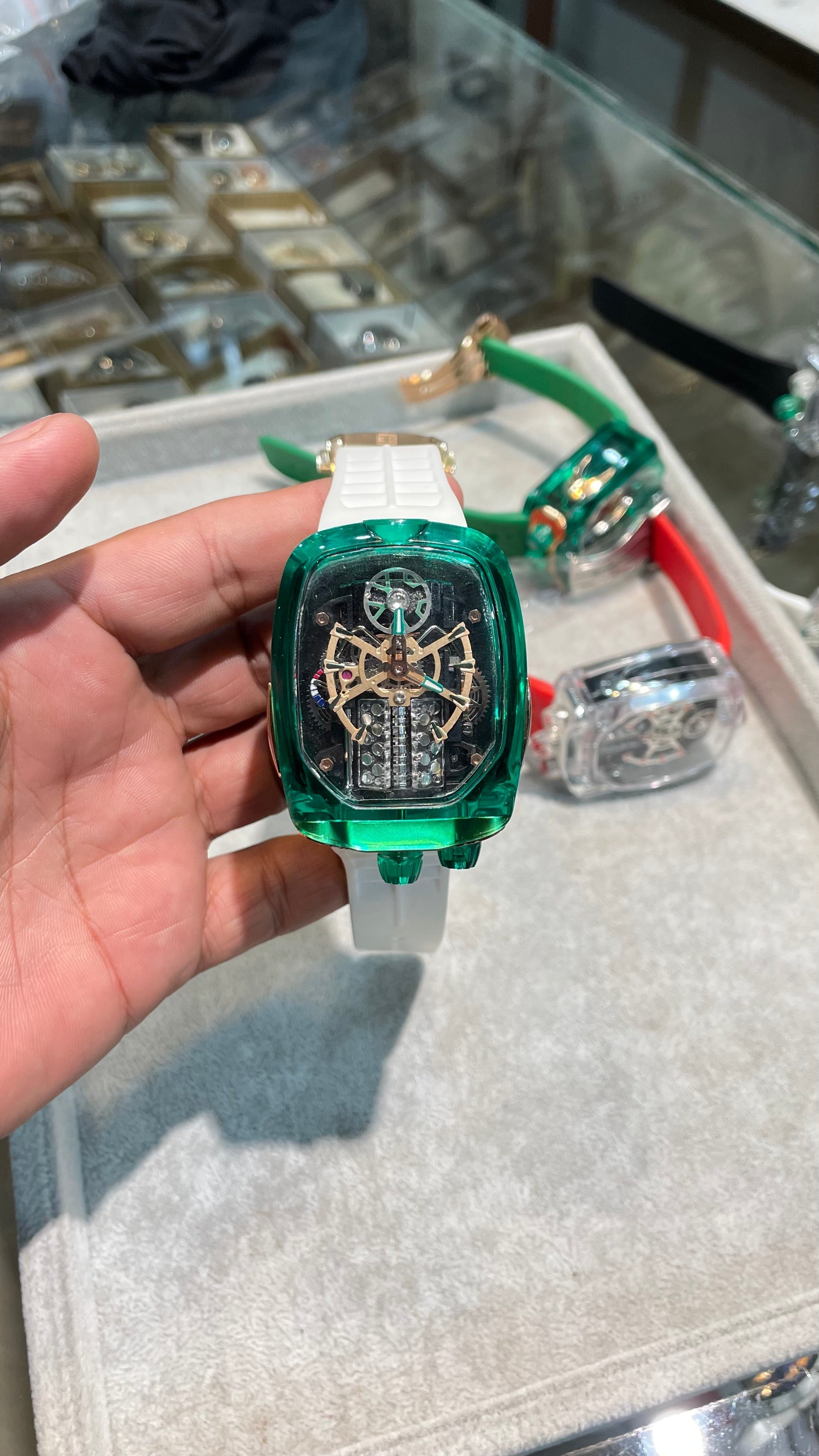 Luxury Semi Auto Bugatti Watch In Green With White Strapes
